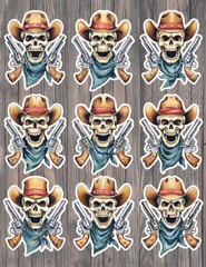 Cowboy Skull Western Vinyl Stickers Set Scrapbooking Laptop Water Bottle