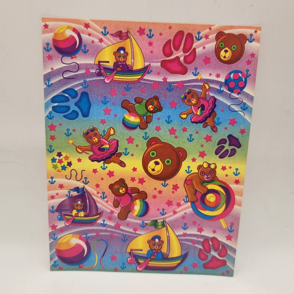 Vintage Lisa Frank Sticker Sheet Ballerina Bears Sailboats S124 1990s 4.5×6″