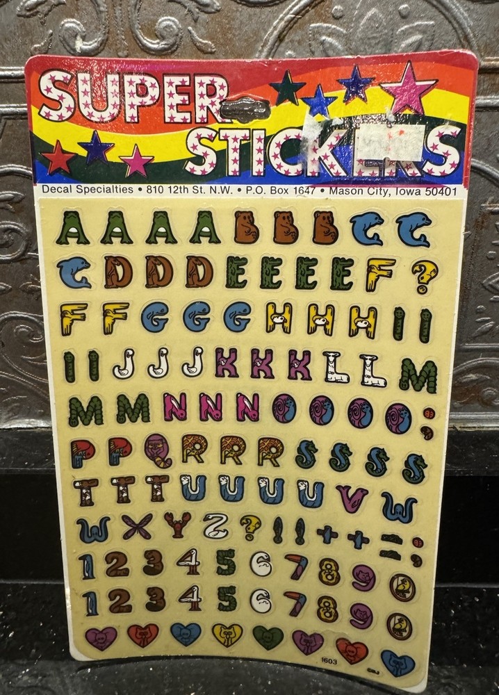 NOS NIP SEALED 80s Decal Specialties Animal Alphabet Letters & Number Stickers