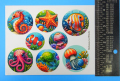 Sealife Circles Sticker Sheet Fish Turtle Octopus Seahorse Jelly Fish Starfish