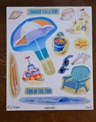 NRN Design sticker sheet, Summer Vacation, unused, beach, sea shells, sand