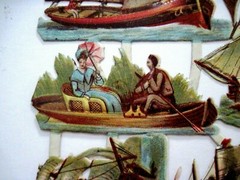 Fantastic Vintage Die Cuts of 1800-1900’s Sailing Ships w/ Sailors,Dog & Woman *