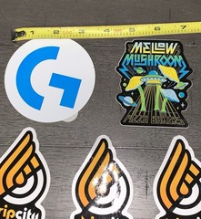 A8 LOT STICKERS MELLOW MUSHROOMS PIZZA BAKERS “G” BLUE LOGITECH DRIP CITY BAKED