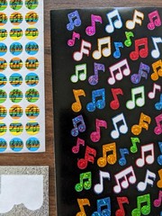 Vintage 80s/90s Lot of Musical Notes Stickers Prismatic Sparkly Faces Reward