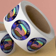 USA Hologram Flag Stickers 1″ Round American Flag Labels, 500 PCS, Glossy Finish