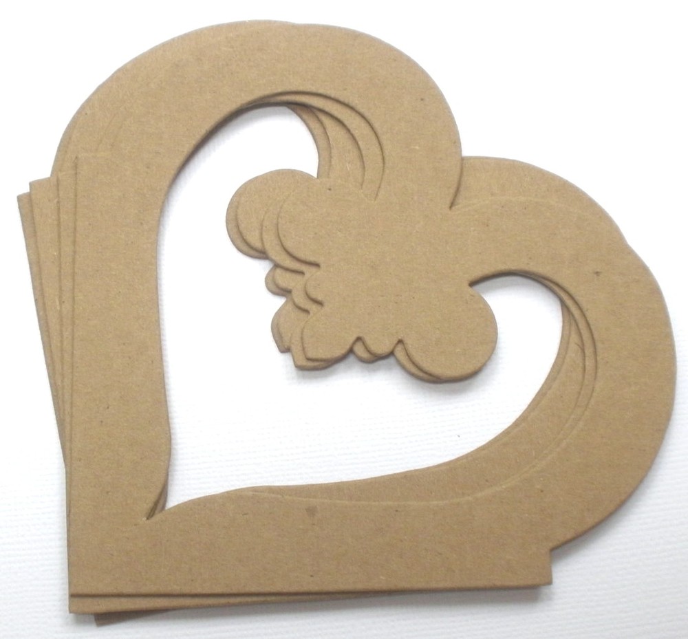 {4} HEART CORNERS – Flourish Bare Unfinished Chipboard Die Cuts – 4.5″ x 5″