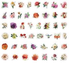 100pcs Retro Flower Stickers, Rose Lily Plants Leaf Stickers, 103