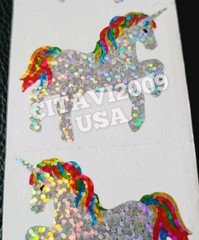 RAINBOW UNICORNS STICKER SHEET PRISMATIC GLITTER JILLSON & ROBERTS HAMBLY
