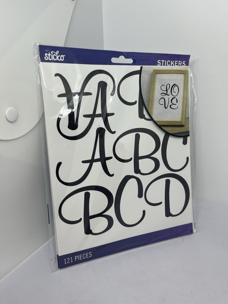 Sticko Alphabet Stickers 121/Pkg-Script – Extra Large – Black