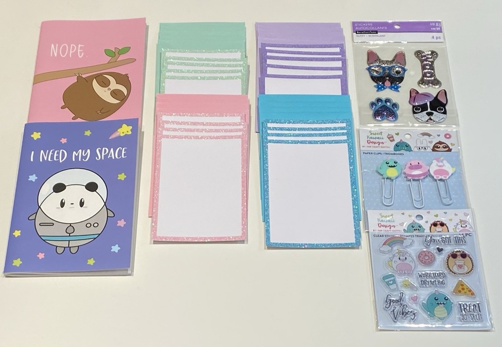 Lot Kawaii Paper Crafting Stationary Clear Stamps Paper Clips Notebooks Stickers