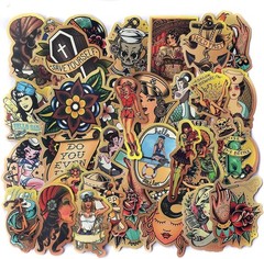 50 Piece American Traditional Waterproof Sticker Pack – Vintage Retro Designs