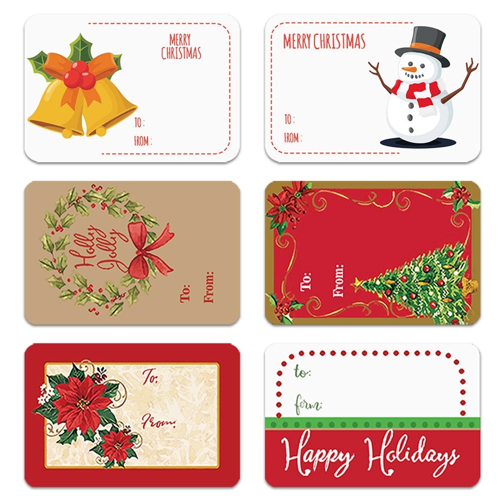500 Qty – 3×2 inch Assorted (6 Styles) Christmas Stickers/Gift Box/Enve..Labels