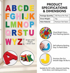 100Pcs 3Cm/1.2 Inch Coloful Felt Letters Stickers Self-Adhesive A-Z Alphabet Let
