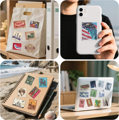 Vintage Travel Stamp Stickers, Retro World Journaling Postage Sticker for Planne