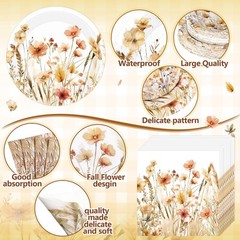 Layhit 202 Pcs Fall Wildflower Party Decoration Supplies Brown Floral Paper P…