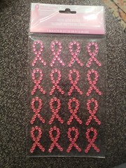 1 sheet of 16 pink ribbon gem stickers breast cancer awareness bling