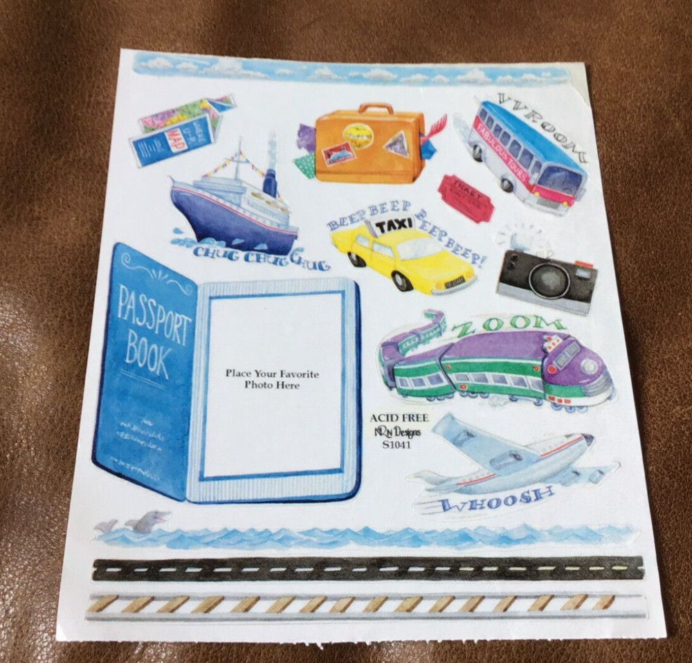 5 X 6″ NRN DESIGNS STICKERS: TRAVEL PASSPORT SHIP TRAIN PLANE *