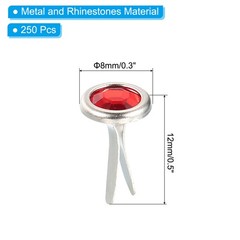 250 Pcs Paper Fasteners Mini Metal Rhinestone Fastener Red 0.5″x0.3″