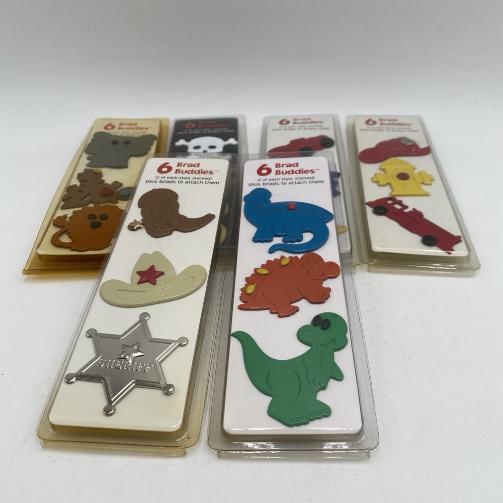 Brad Buddies Vtg Lot 6 Cowboy Fireman Dino Zoo Train Plane Scrapbook Crafts NIB