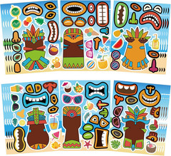 24 Sheets Summer Stickers, Make a Tiki Face Sticker, Tropical Hawaiian Stickers