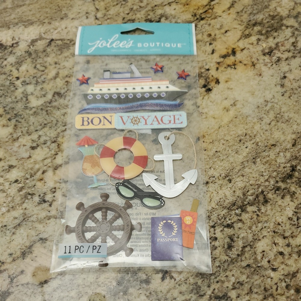Jolee’s Dimensional BON VOYAGE Ship, Anchor, Wheel, Passport 11 Pieces NIP