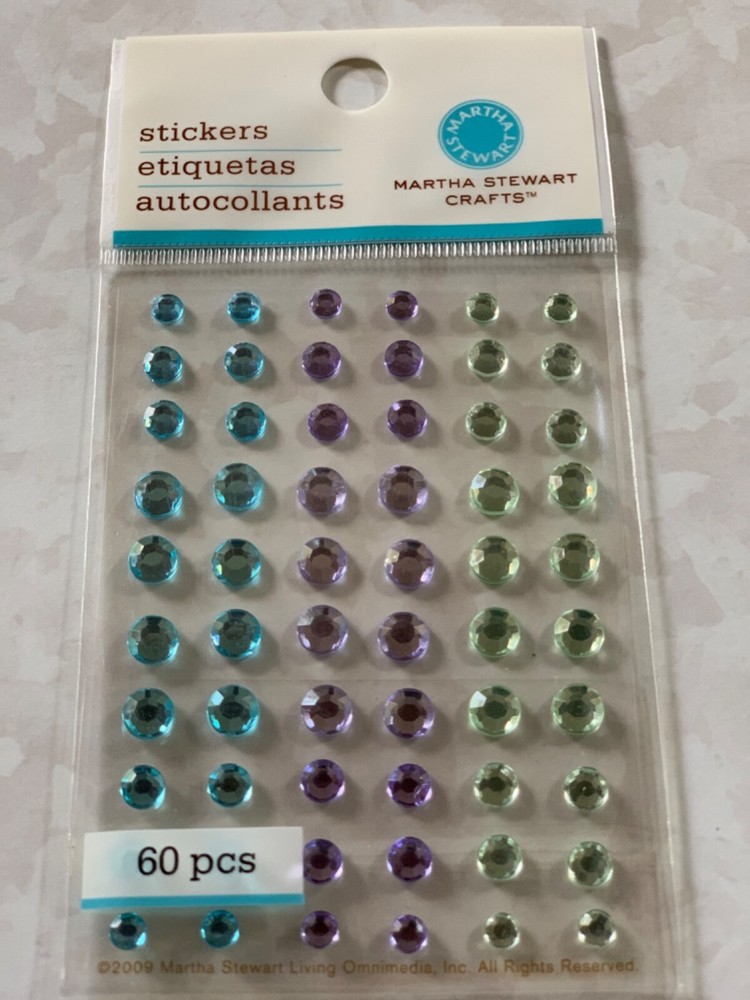 MARTHA STEWART ADHESIVE GEMSTONES MULTI-COLOR PASTEL BLUE VIOLET CHRYSTAL 60PCS