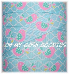 7/8 EASTER LITTLE CHICK BIRDIE PIE QUATREFOIL GROSGRAIN RIBBON 4 HAIRBOW BLUE
