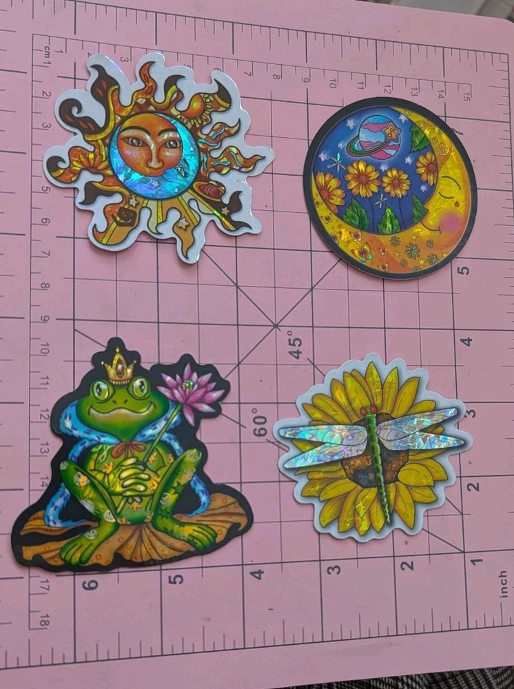 Vintage Stickers Celestial Sun Moon Frog LilyPad Sunflower Dragonfly Lot Vending