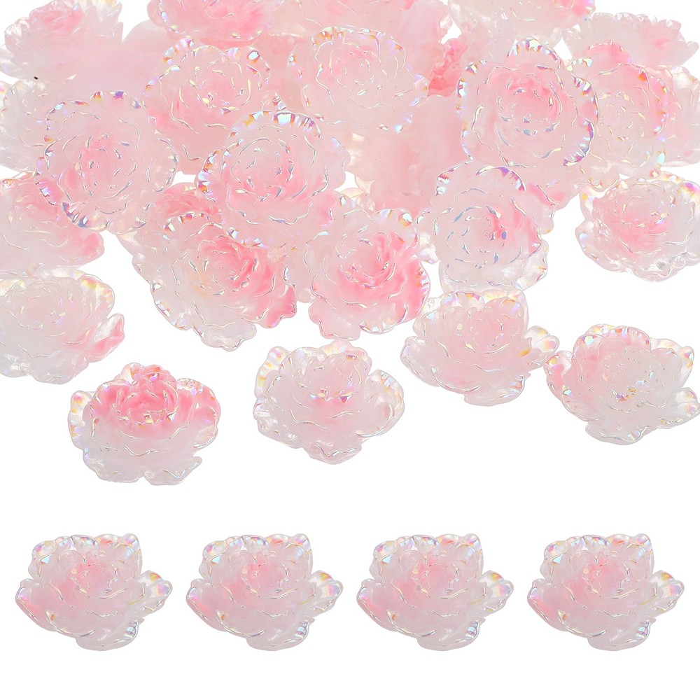 30mm Resin Rose Flatback Charms, 40 Pcs Flatback Cabochon, Gradient Light Pink