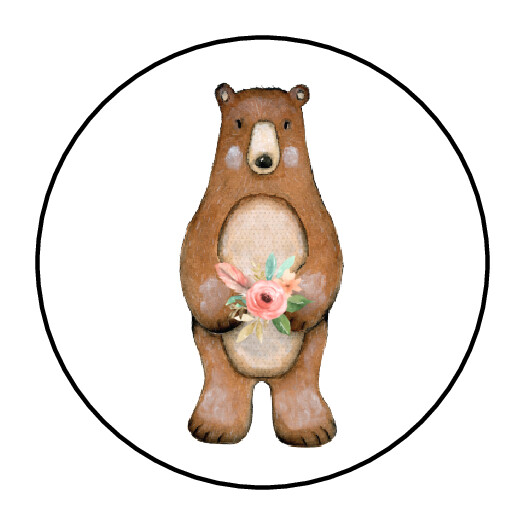 30 1.5″ WOODLAND ANIMAL GIRL BEAR BABY SHOWER FAVOR LABELS ROUND STICKERS