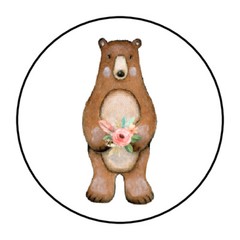 30 1.5″ WOODLAND ANIMAL GIRL BEAR BABY SHOWER FAVOR LABELS ROUND STICKERS