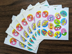 Vintage 80s/90s Musical Notes Music Sticker Sheets (7) Bright Colors