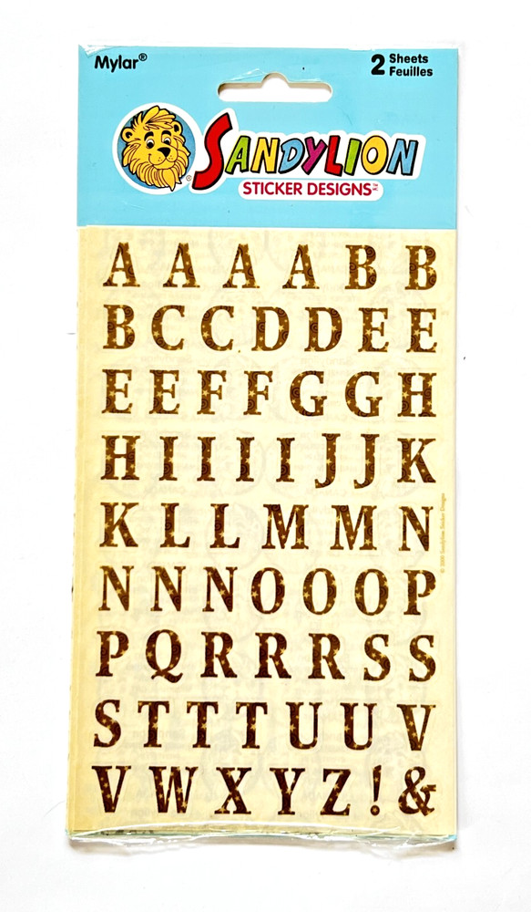 Vintage GOLD Swirl Letters NEW PACK Mylar Sandylion ABC Alphabet Stickers 2000