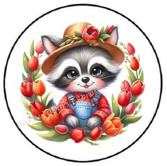 ADORABLE RACCOON TULIP WREATH ENVELOPE SEALS LABELS STICKERS PARTY FAVORS