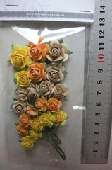 MINI ROSE – SUNSHINE – Mix 21 Rose Pack + Stems Approx 13-20mm Paper Prima PDB