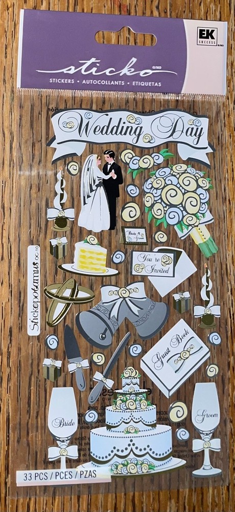 Sticko WEDDING DAY BRIDE Groom Cake Flower Ring Gift Marriage Scrapbook Stickers
