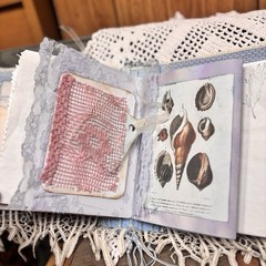 Handmade Junk Journal Blue Ocean Seashell Beach Theme Boho Pearl Scrapbook Craft