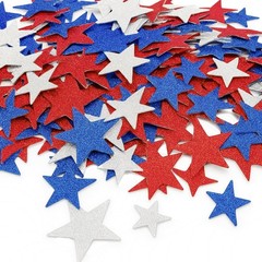 200 PCS Red White Blue Glitter Foam Star Stickers – 3 Sizes