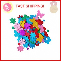 Glitter Foam Flower and Butterfly Shapes Stickers, Self-Adhesive Stickers Kid’s