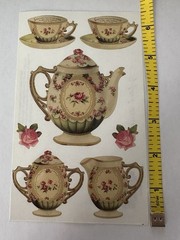 Vintage John Grossman Gifted Line Victorian Rose Tea Set 7 Die Cut Stickers NOS
