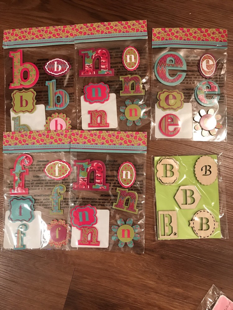 Scrapbook Stickers Letters Alphabet Monogram Wood & 3D Floral 6 Pkgs NEW Craft