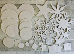Lot of over 100 Kraft Chipboard Pieces Shapes – Heart Flower Star Snowflake