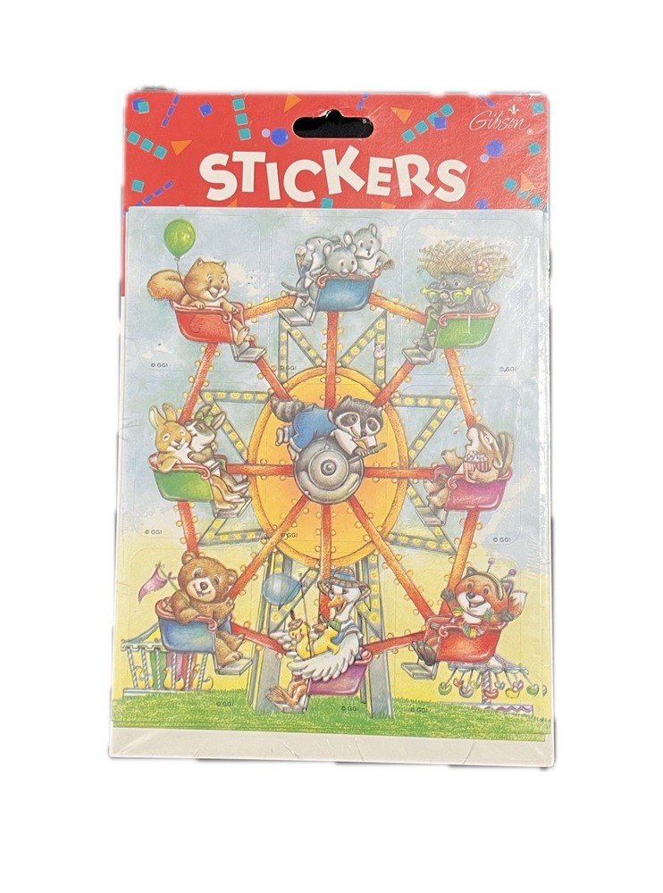 Vintage 1994 Gibson animals on ferris wheel stickers – 4 sheets – new in package