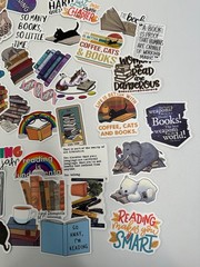 lot of 54 book themed stickers-colorful- books-cats-tea-I love reading stickers
