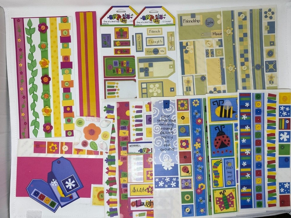 Pebbles Lot 15 Sticker Sheets 12″ Border Tags Samplers Baby Boy Girl Bees Snow