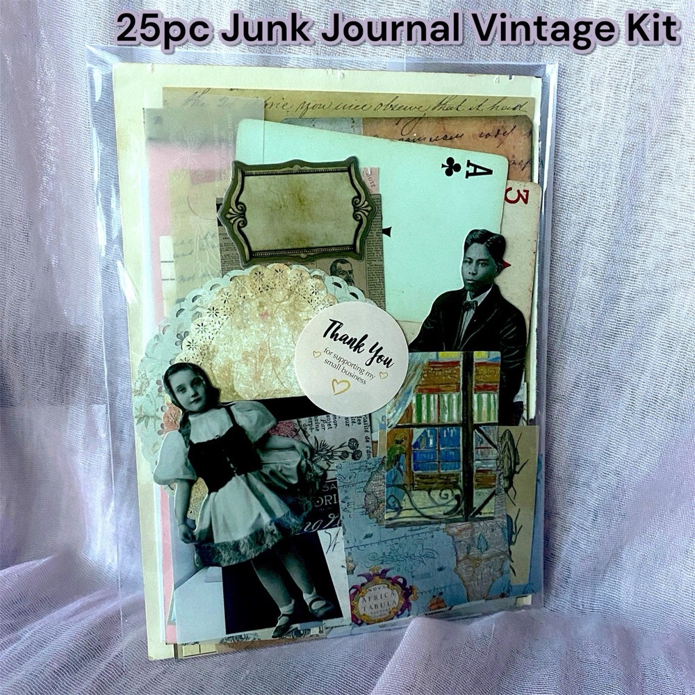 Vintage & Decorative Junk Journal Making Kit – 25pc Ephemera, Tags & Paper Pack