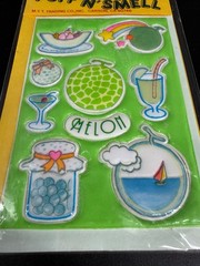 Vintage Puffy Scented Sticker Sheet Kawaii Melon Cocktail 80s Retro Puff n Smell