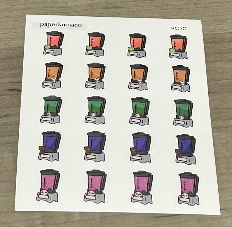 NEW PaperKumaCo “Juice Time” Blenders Sticker Sheet Paper Kuma Co PKC Stickers