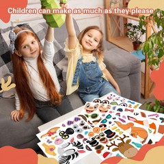 48 PCS Make a Face Stickers Sheets for Kids, Make Your Own Animal Mix and Mat…