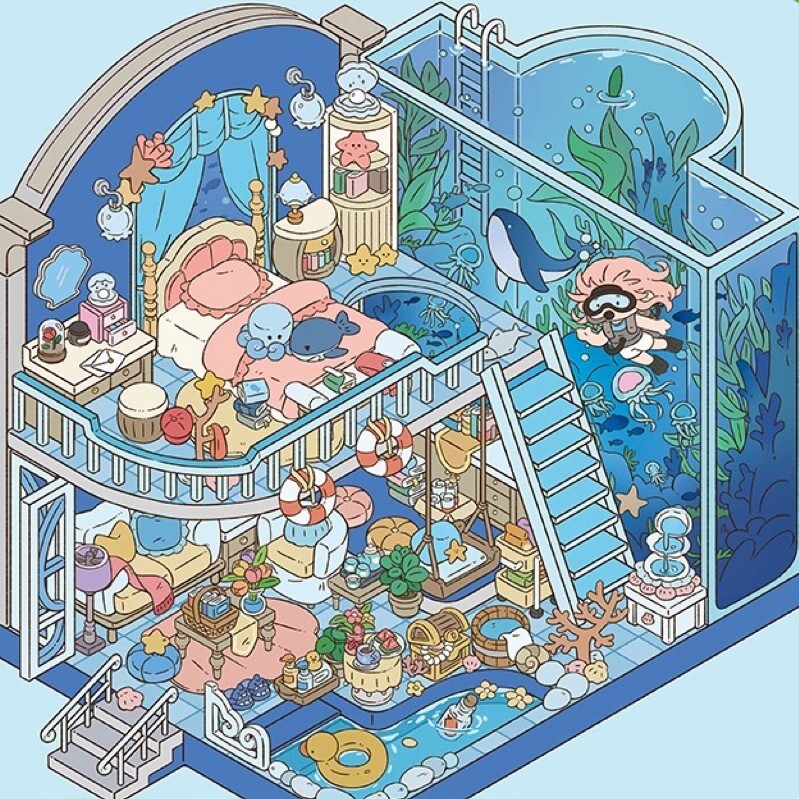 DIY Scene Sticker Aquarium / Ocean Theme Stickers Gift for Adult Relief Stress